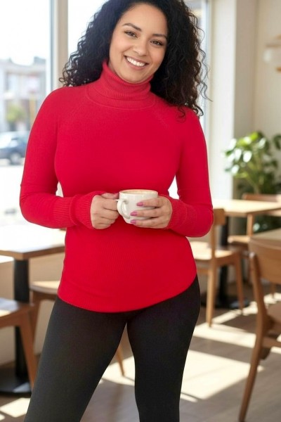 Csinos finom anyagú pulóver garbó piros