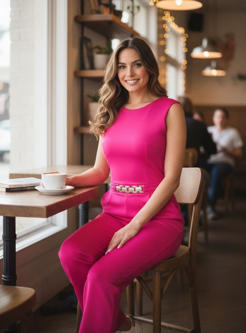 Csinos, pink női overál, bővebb szárral