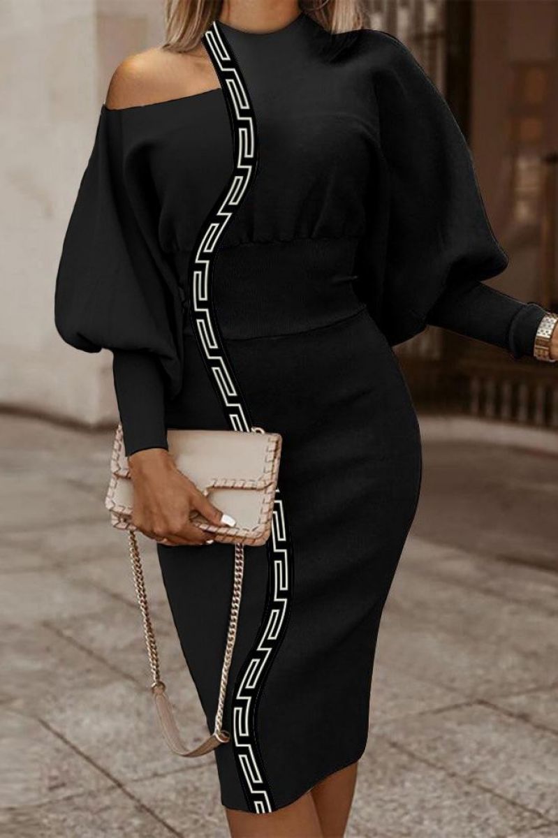 Alkalmi ruha hosszabb fekete görög mintás