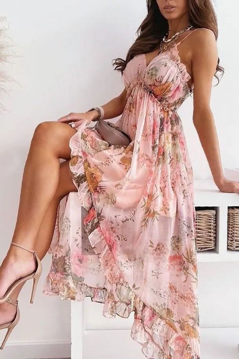 Női ruha csodás maxi virágos rózsaszín