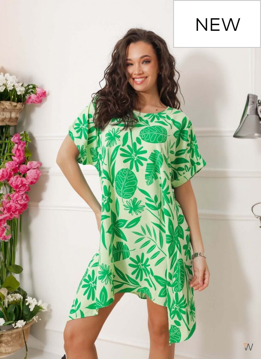 Molett női ruha laza zöld virágos nyári