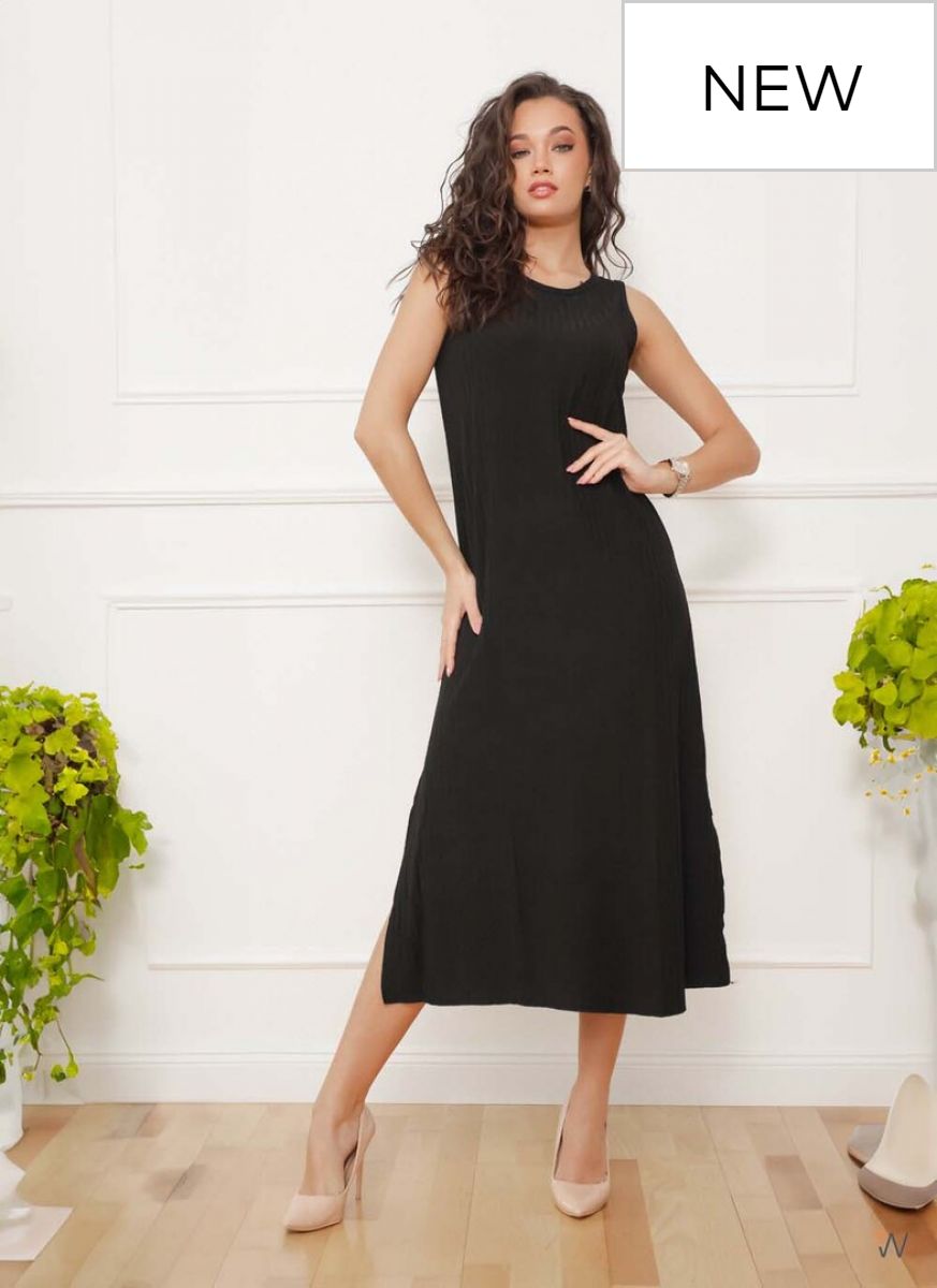 Molett női ruha fekete pliszírozott maxi nyári