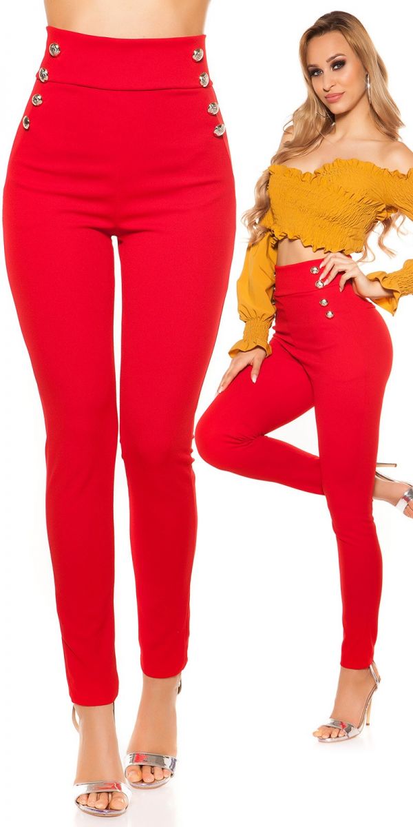 Női nadrág, szuper, magas derekú - piros