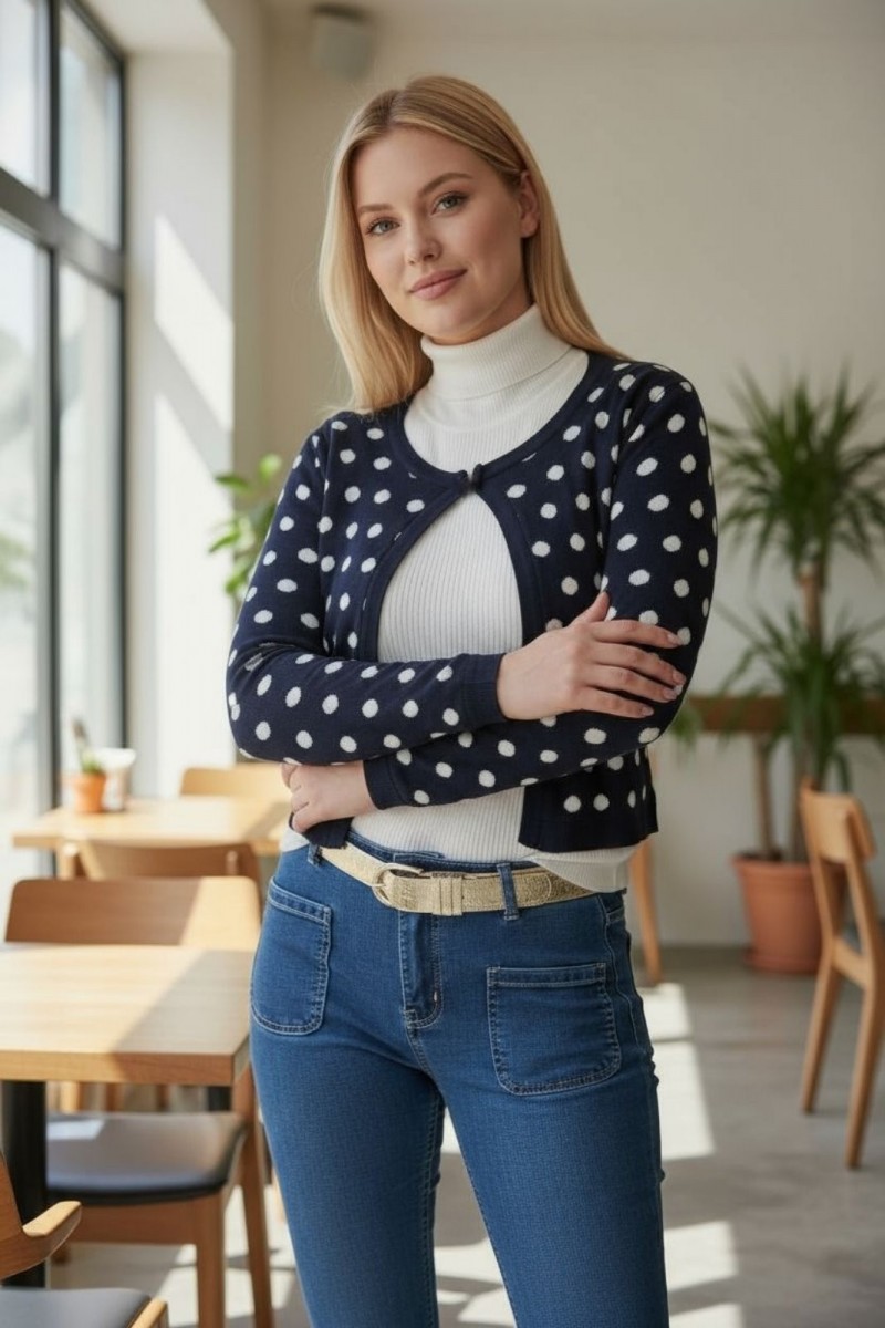 Kardigán pöttyös felül kapcsos sötétkék