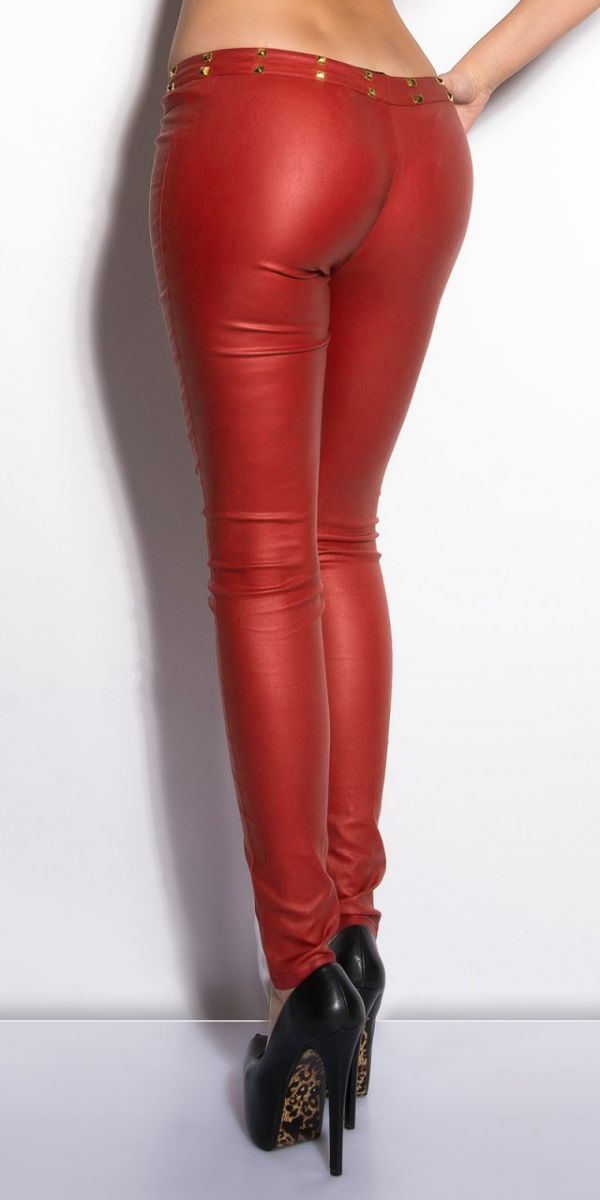 Női nadrág, bőrhatású, fűzős - piros