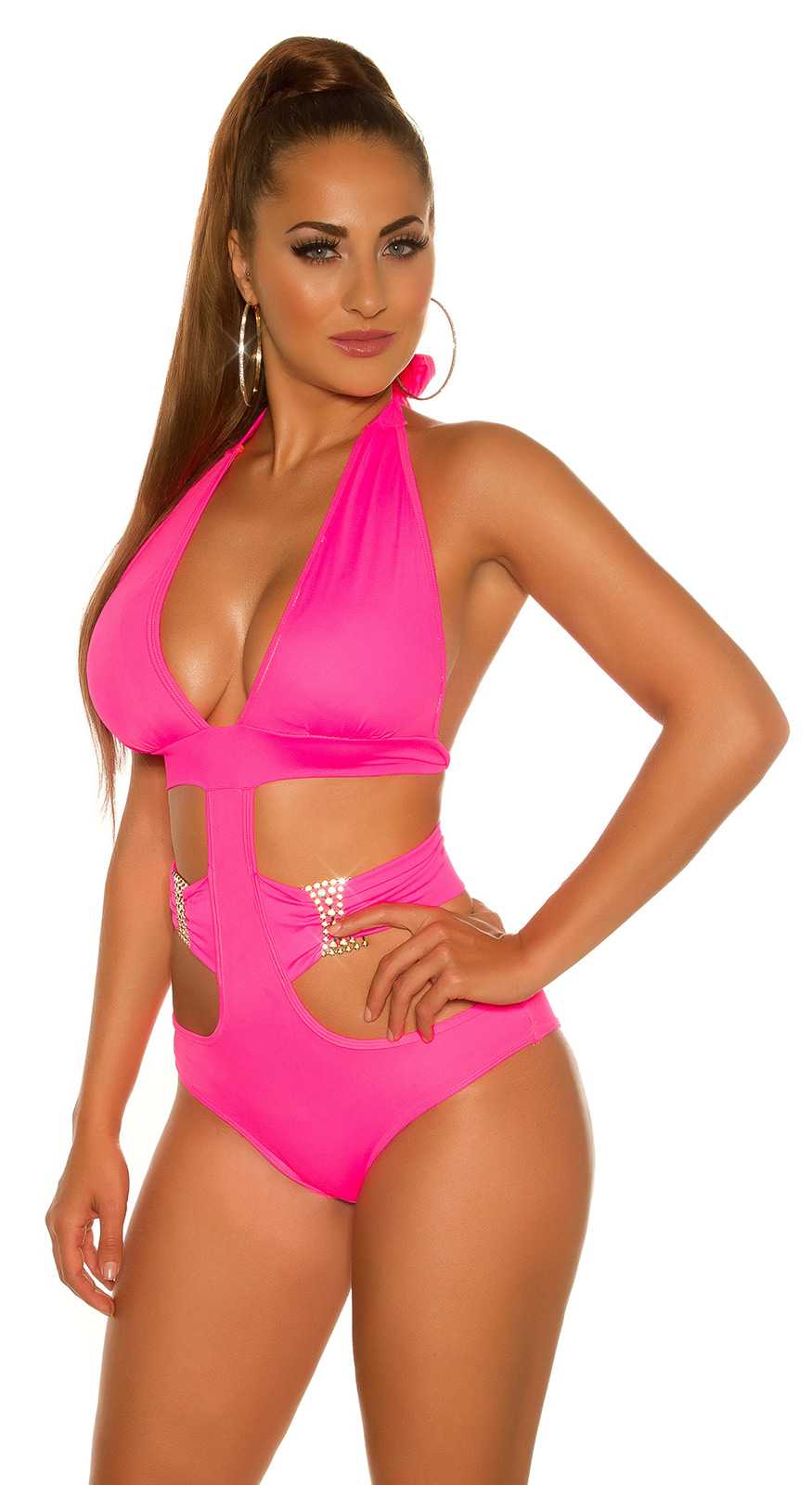 Fürdőruha, különleges, köves, neonpink