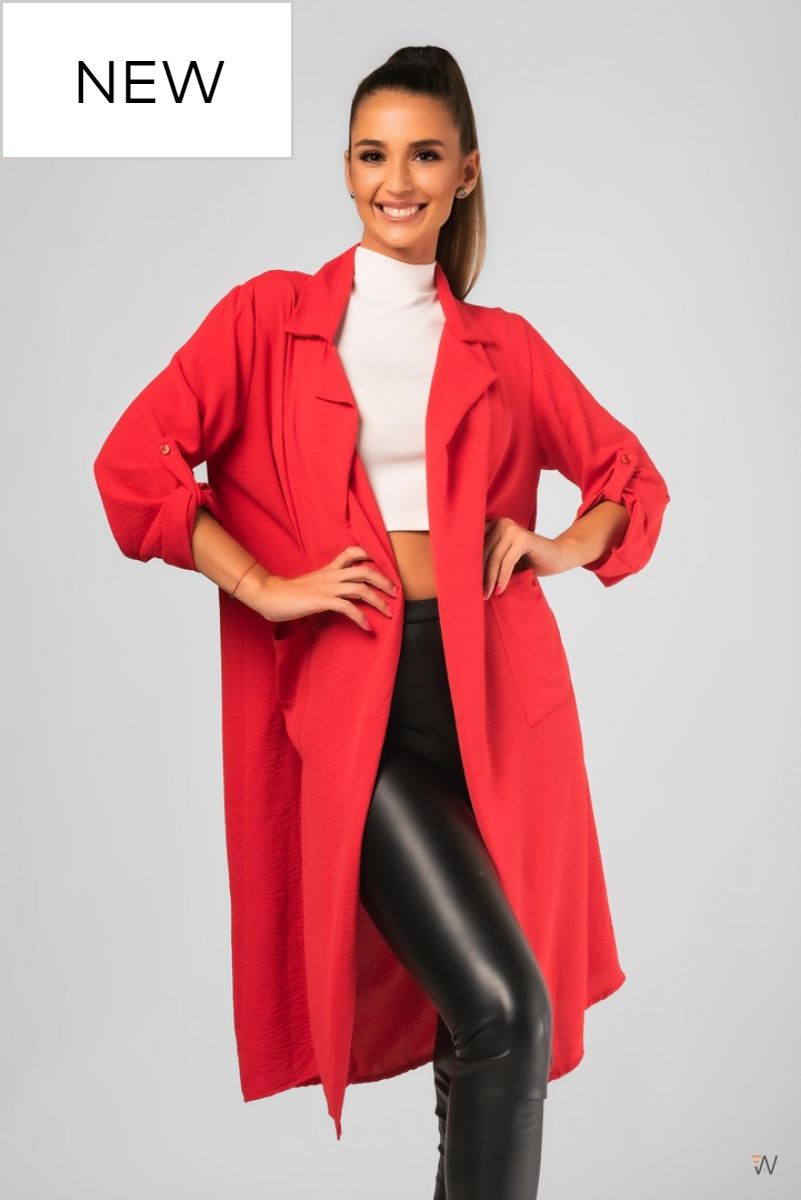 Női kabát, kabátka vékony anyagból - piros 